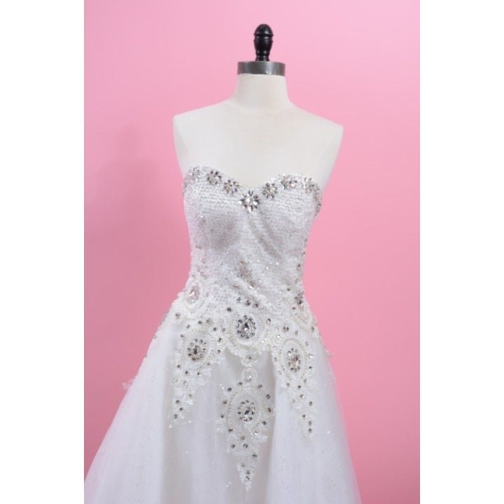 Beaded Rhinestone Wedding Dress w/Train - Picture 3 of 11